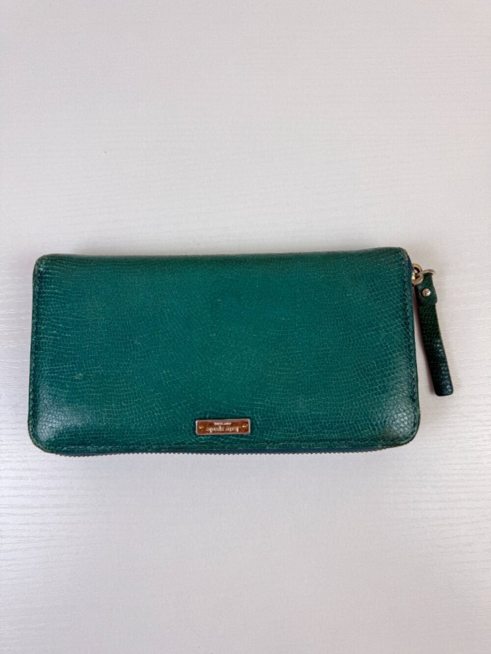 Kate Spade Teal Green Textured Leather Zip-around Wallet